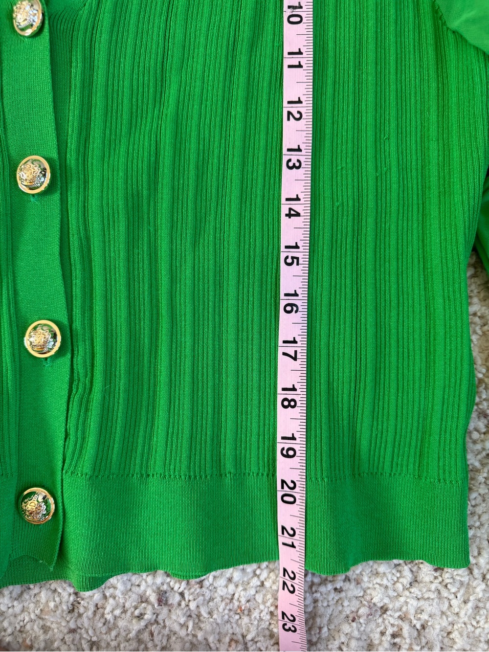 Karen Millen Green Plissé Rib Knit Cardigan Gold Button V-Neck Sweater NWT XXXL - Picture 6 of 12